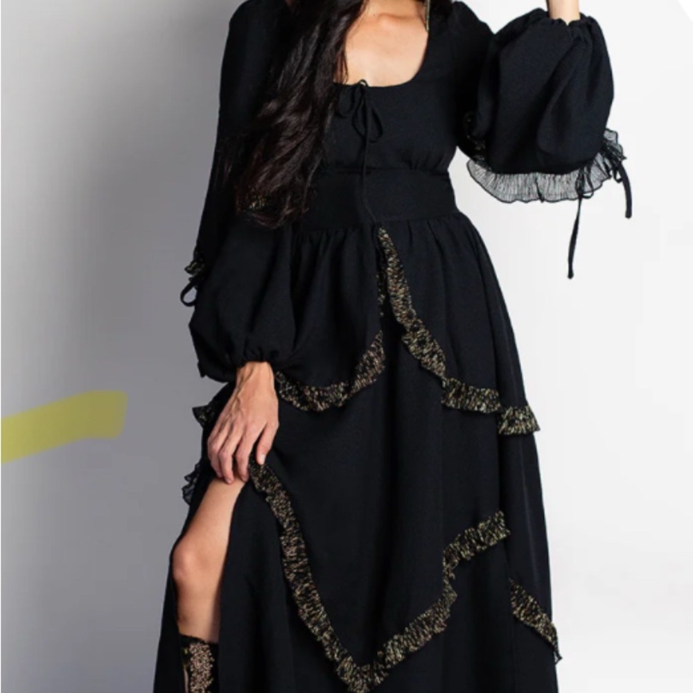 Joyfolie Black Dress with Gold Trim